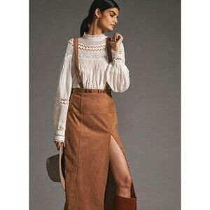 Anthropologie Camel Midi Skirt with Slit